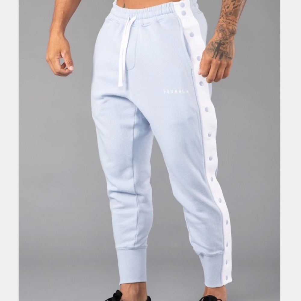 YoungLA Tear Away 90s Snap Button Joggers Medium Light Blue 235